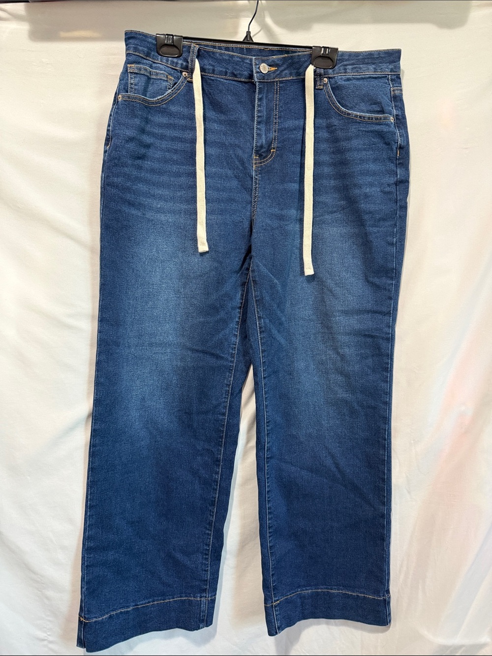 Straight-Leg High-Rise Jeans with Drawstring in Blue